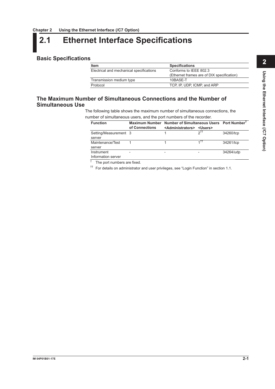 1 ethernet interface specifications, Basic specifications, 1 ethernet interface specifications -1 | Use -1, App index | Yokogawa µR20000 User Manual | Page 17 / 103