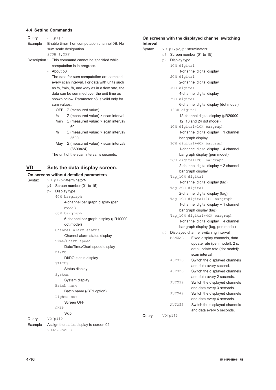 Vd sets the data display screen | Yokogawa µR20000 User Manual | Page 59 / 103