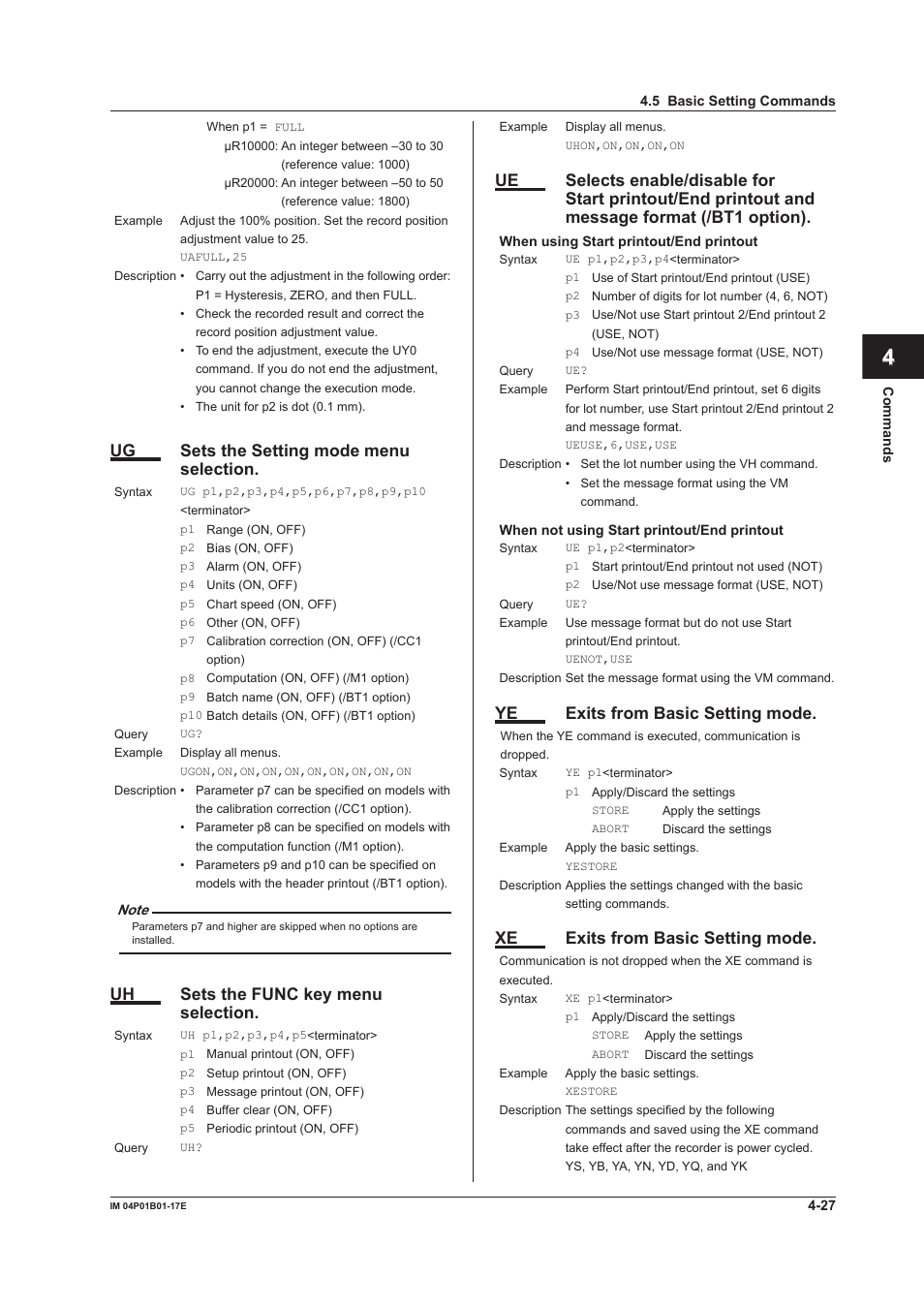 App index, Ug sets the setting mode menu selection, Uh sets the func key menu selection | Ye exits from basic setting mode, Xe exits from basic setting mode | Yokogawa µR20000 User Manual | Page 70 / 103