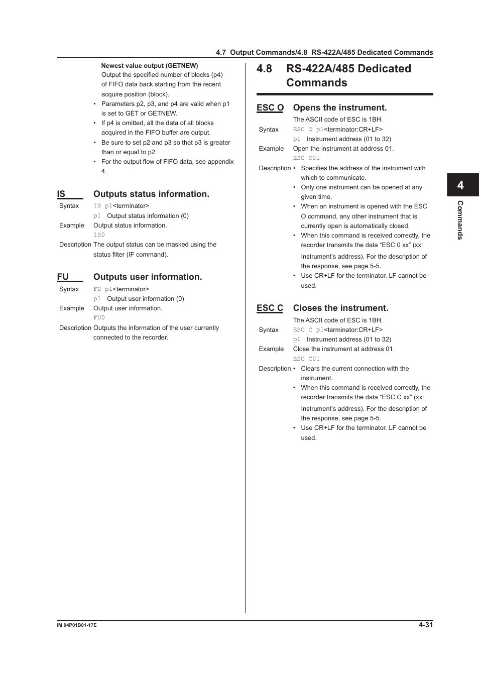 8 rs-422a/485 dedicated commands, 8 rs-422a/485 dedicated commands -31, App index | Yokogawa µR20000 User Manual | Page 74 / 103