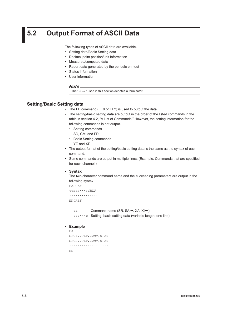 2 output format of ascii data, Setting/basic setting data, 2 output format of ascii data -6 | Setting/basic setting data -6 | Yokogawa µR20000 User Manual | Page 82 / 103