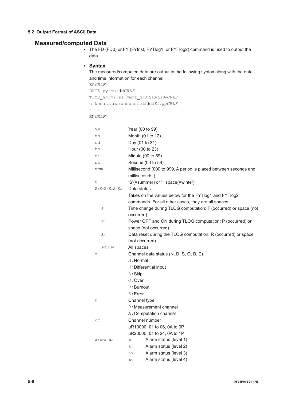 Measured/computed data, Measured/computed data -8 | Yokogawa µR20000 User Manual | Page 84 / 103