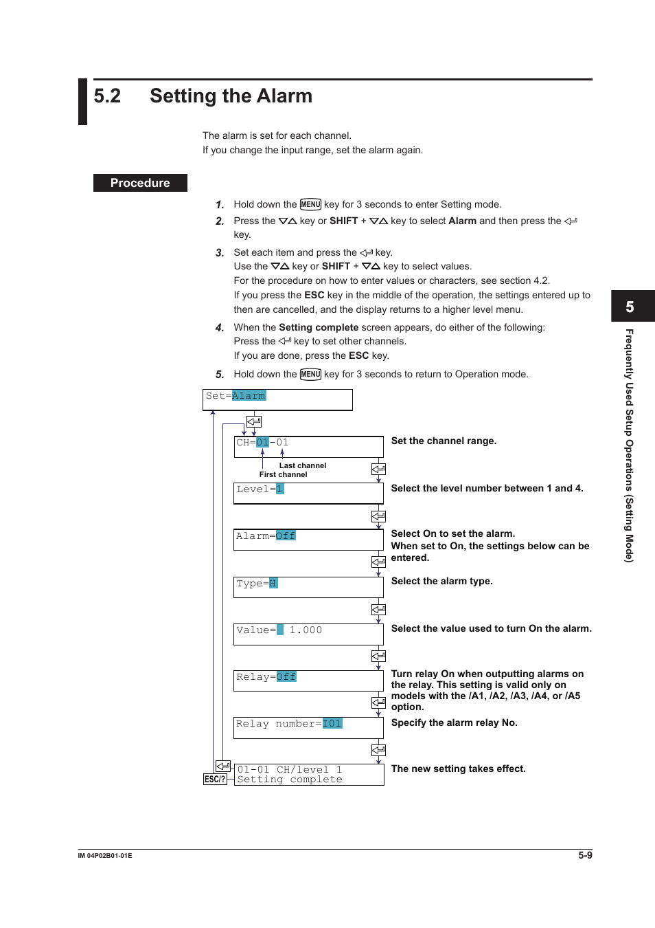 2 setting the alarm, 2 setting the alarm -9, 2 settng the alarm | Yokogawa µR20000 User Manual | Page 110 / 263