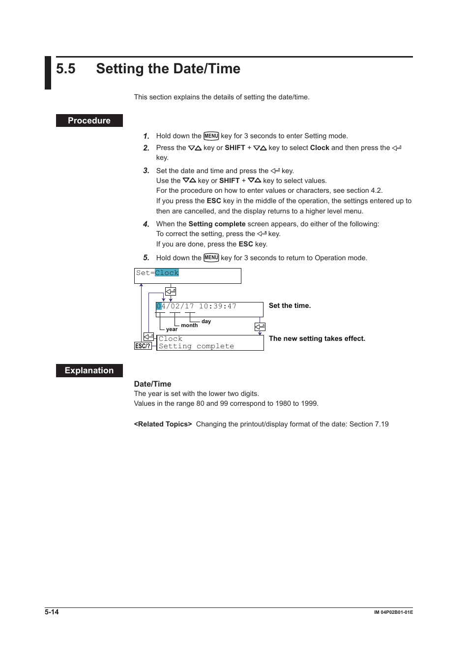 5 setting the date/time, 5 setting the date/time -14, 5 settng the date/tme | Yokogawa µR20000 User Manual | Page 115 / 263