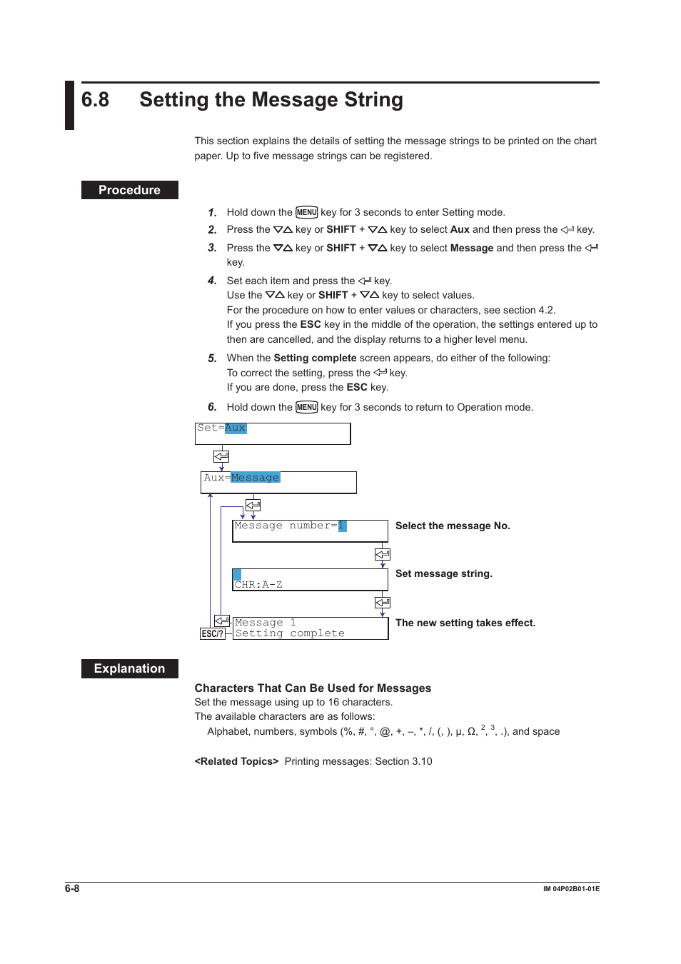 8 setting the message string, 8 setting the message string -8, 8 settng the message strng | Yokogawa µR20000 User Manual | Page 123 / 263