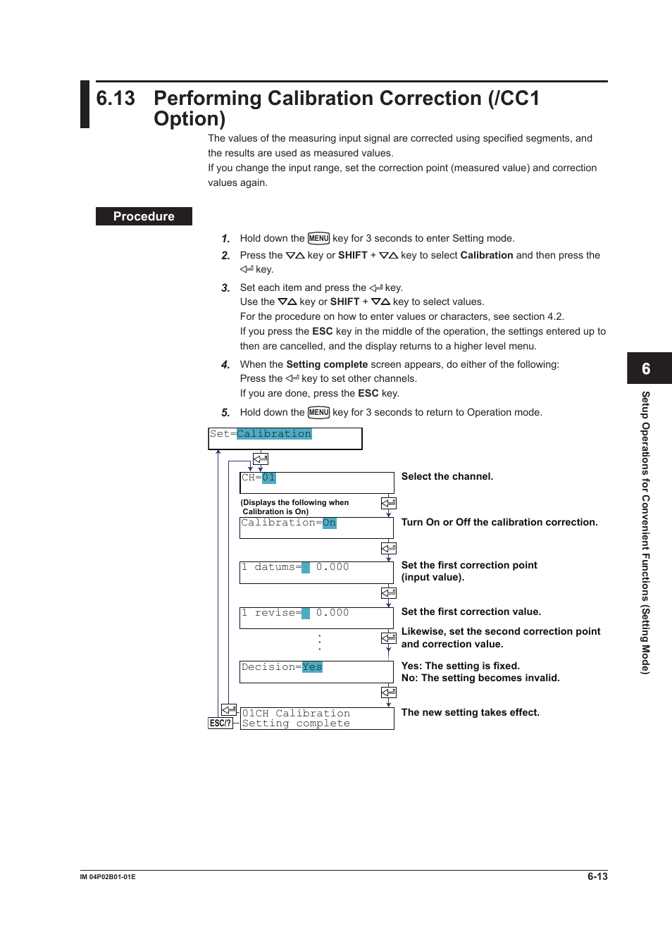 13 performing calibration correction (/cc1 option), 13 performng calbraton correcton (/cc1 opton) | Yokogawa µR20000 User Manual | Page 128 / 263