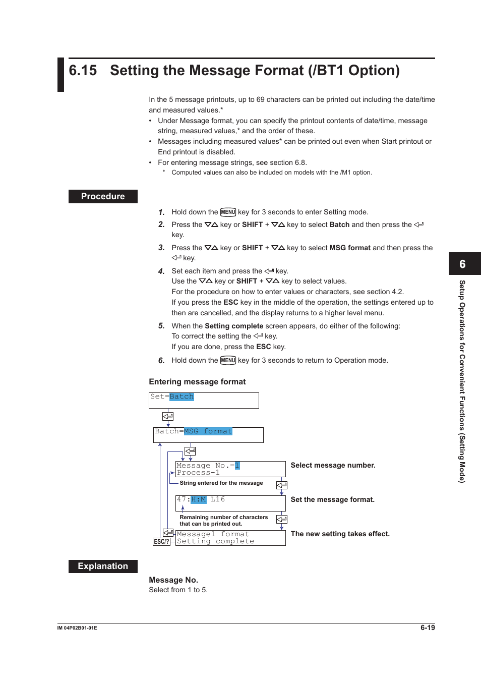 15 setting the message format (/bt1 option), 15 setting the message format (/bt1 option) -19, 15 settng the message format (/bt1 opton) | App index | Yokogawa µR20000 User Manual | Page 134 / 263