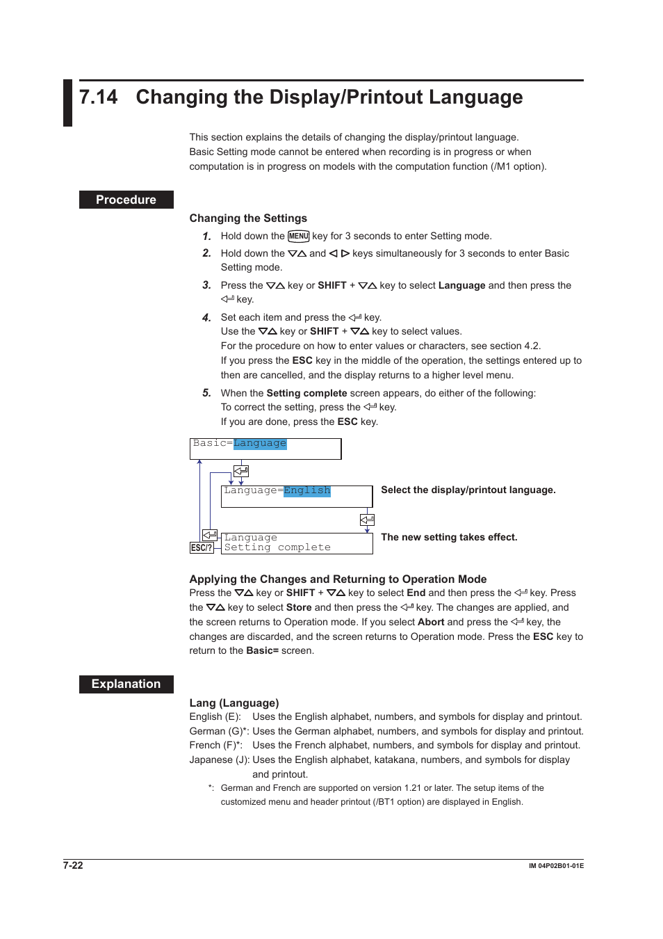 14 changing the display/printout language, 14 changing the display/printout language -22, 14 changng the dsplay/prntout language | Yokogawa µR20000 User Manual | Page 159 / 263