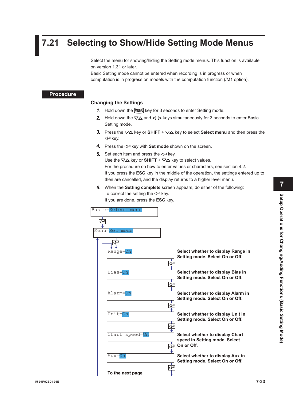 21 selecting to show/hide setting mode menus, 21 selecting to show/hide setting mode menus -33, 21 selectng to show/hde settng mode menus | Yokogawa µR20000 User Manual | Page 170 / 263