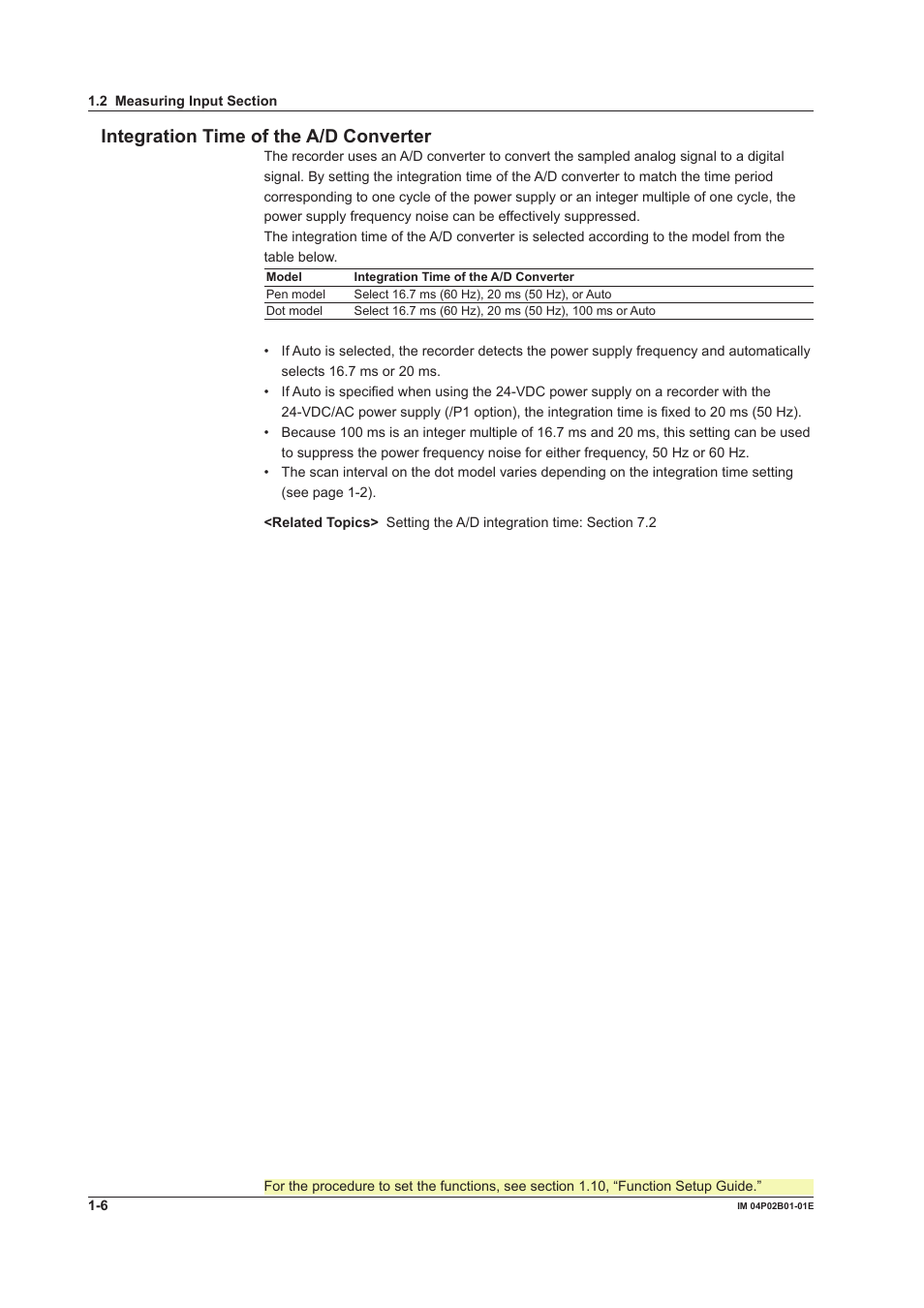 Integraton tme of the a/d converter | Yokogawa µR20000 User Manual | Page 22 / 263