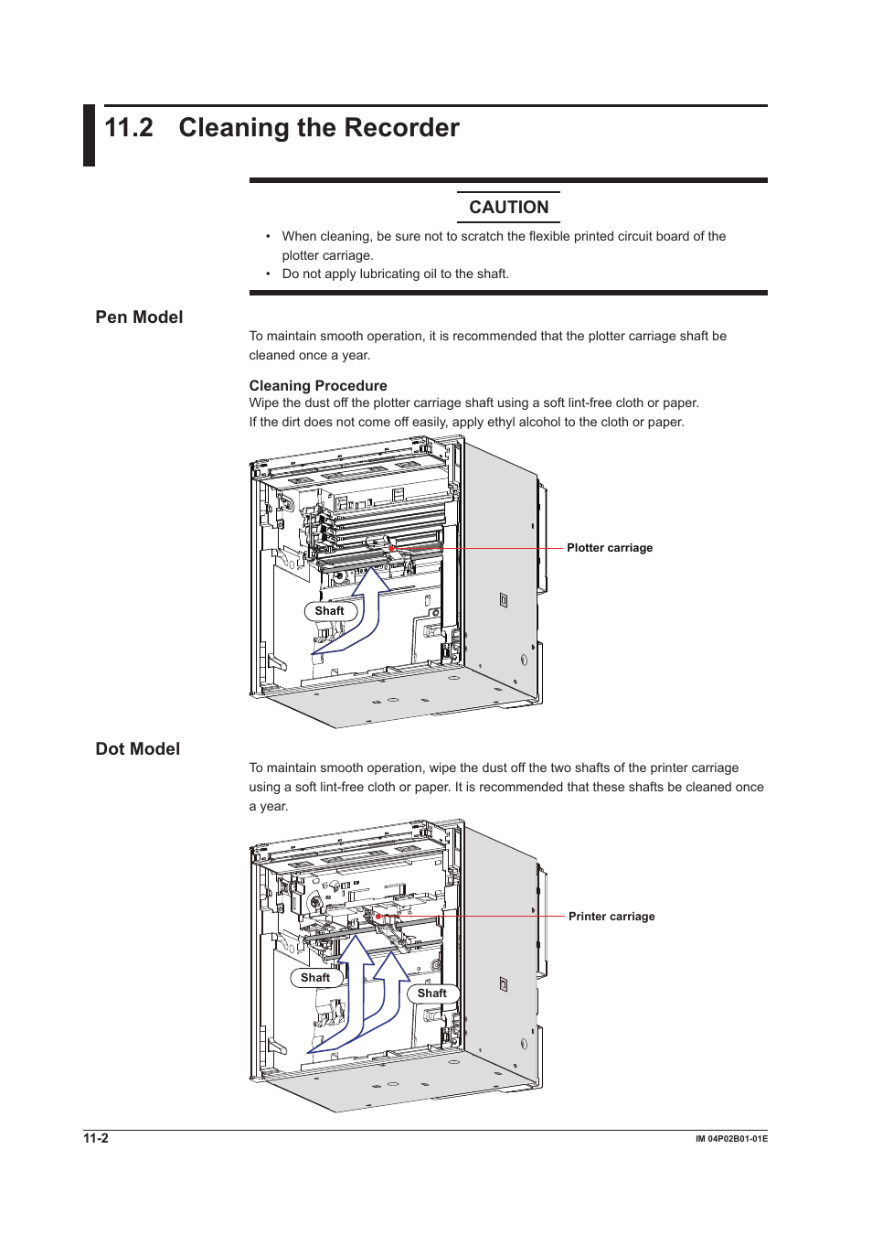 2 cleaning the recorder, 2 cleaning the recorder -2, 2 cleanng the recorder | Caution, Pen model, Dot model | Yokogawa µR20000 User Manual | Page 220 / 263