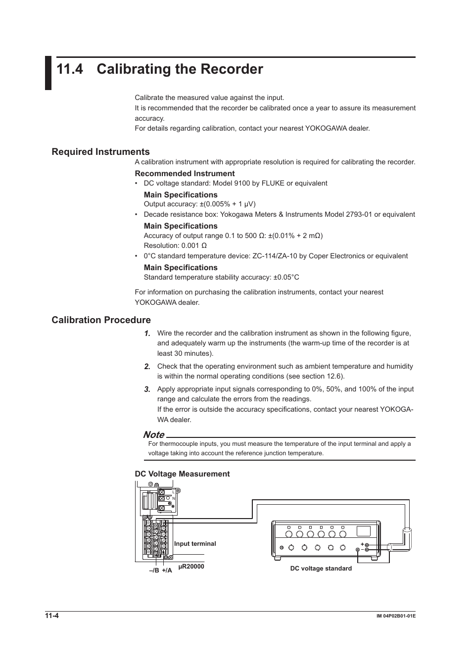 4 calibrating the recorder, 4 calibrating the recorder -4, 4 calbratng the recorder | Requred instruments, Calbraton procedure | Yokogawa µR20000 User Manual | Page 222 / 263