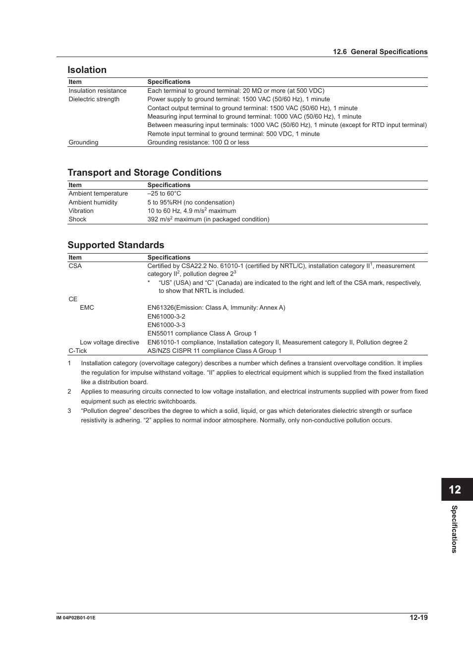 App index isolaton, Transport and storage condtons, Supported standards | Yokogawa µR20000 User Manual | Page 247 / 263