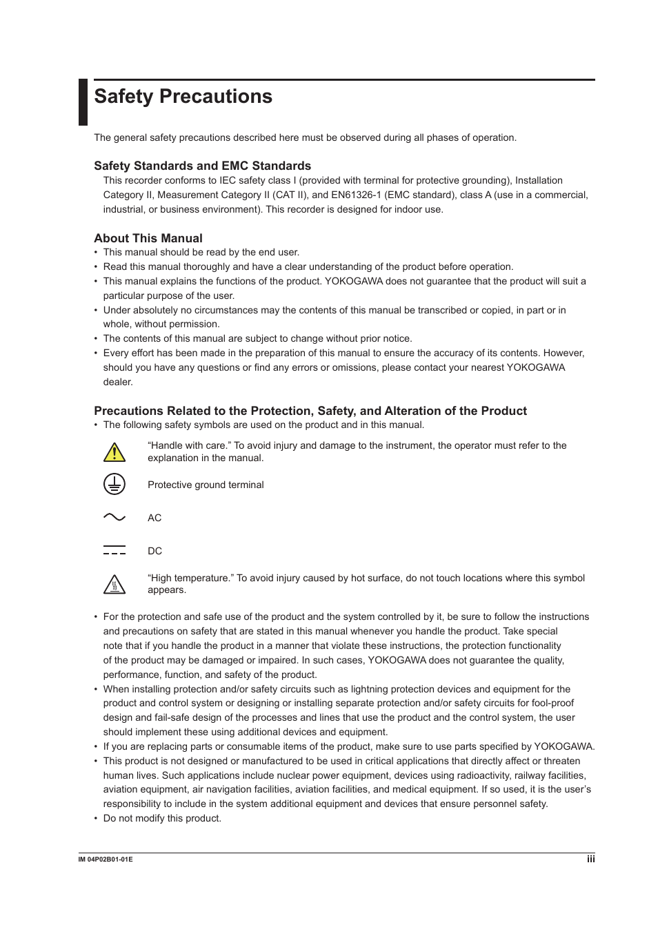 Safety precautions, Safety precautons | Yokogawa µR20000 User Manual | Page 4 / 263