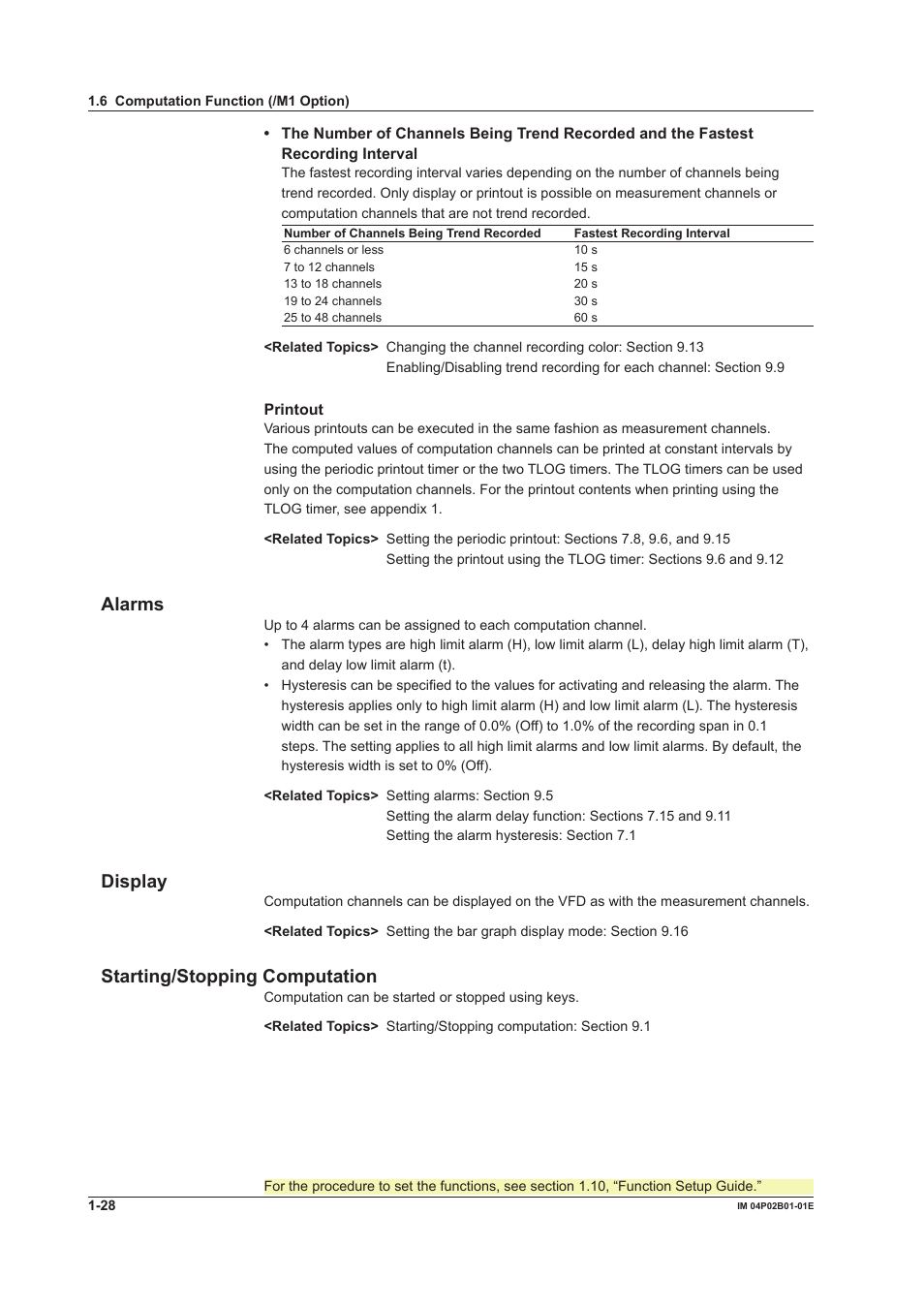 Alarms, Dsplay, Startng/stoppng computaton | Yokogawa µR20000 User Manual | Page 44 / 263