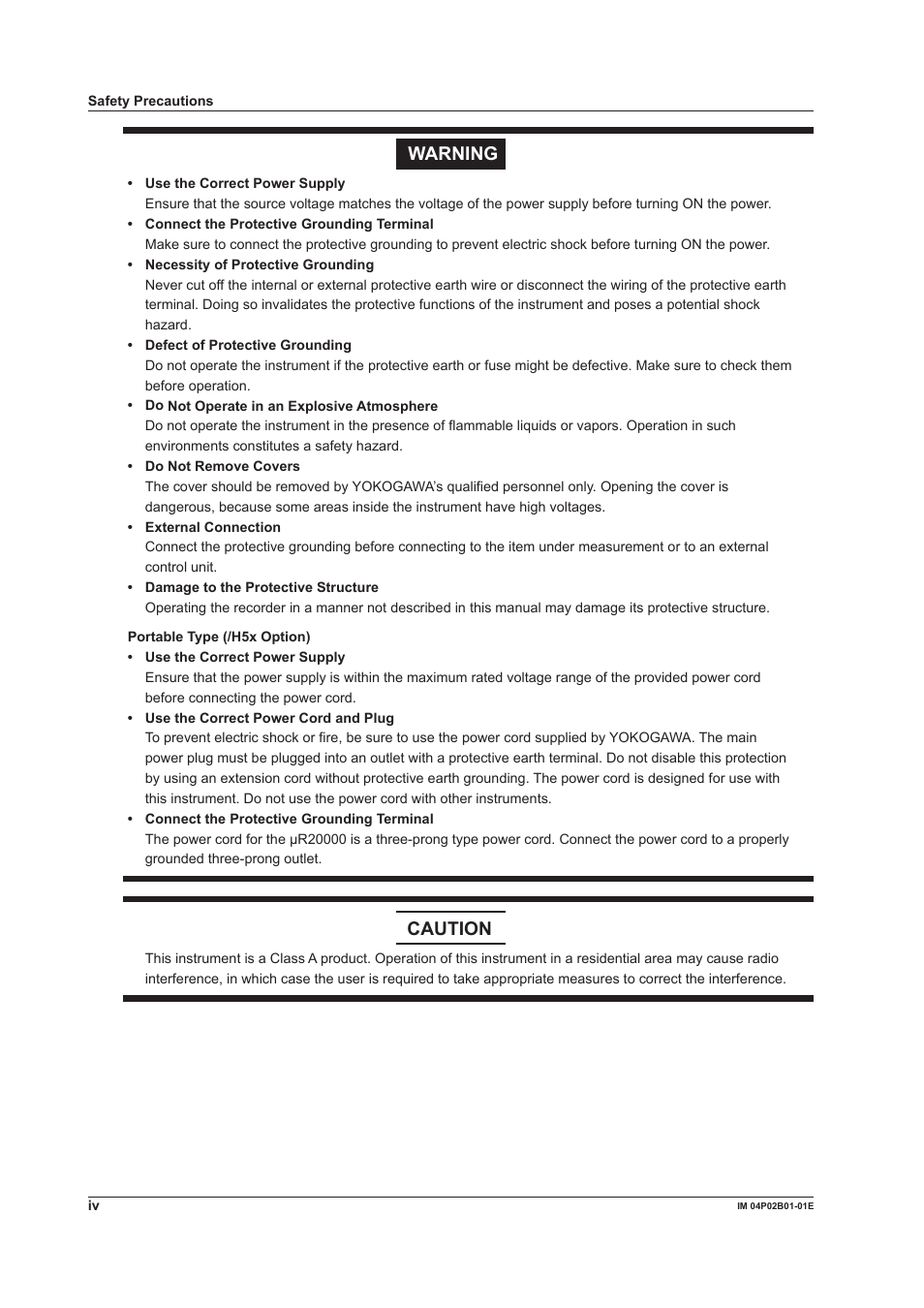 Warning, Caution | Yokogawa µR20000 User Manual | Page 5 / 263