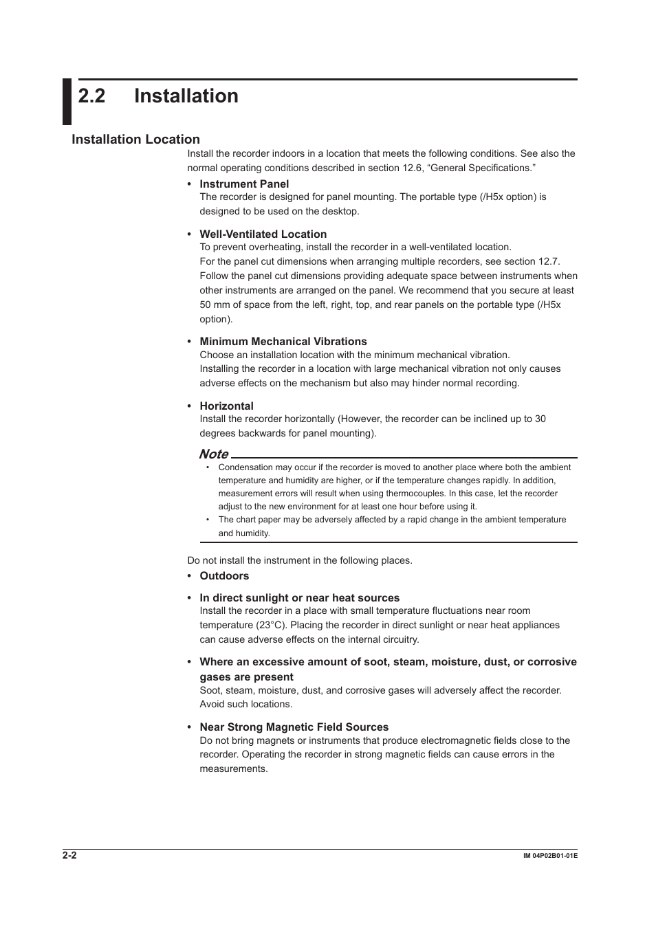 2 installation, 2 installation -2, 2 installaton | Installaton locaton | Yokogawa µR20000 User Manual | Page 57 / 263