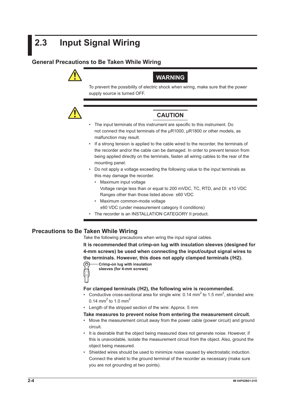 3 input signal wiring, 3 input signal wiring -4, 3 input sgnal wrng | Caution, Precautons to be taken whle wrng | Yokogawa µR20000 User Manual | Page 59 / 263