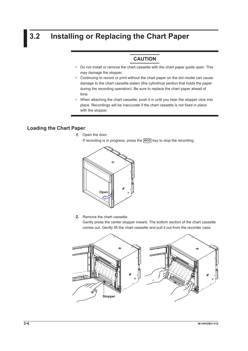 2 installing or replacing the chart paper, 2 installing or replacing the chart paper -4, 2 installng or replacng the chart paper | Caution, Loadng the chart paper | Yokogawa µR20000 User Manual | Page 73 / 263