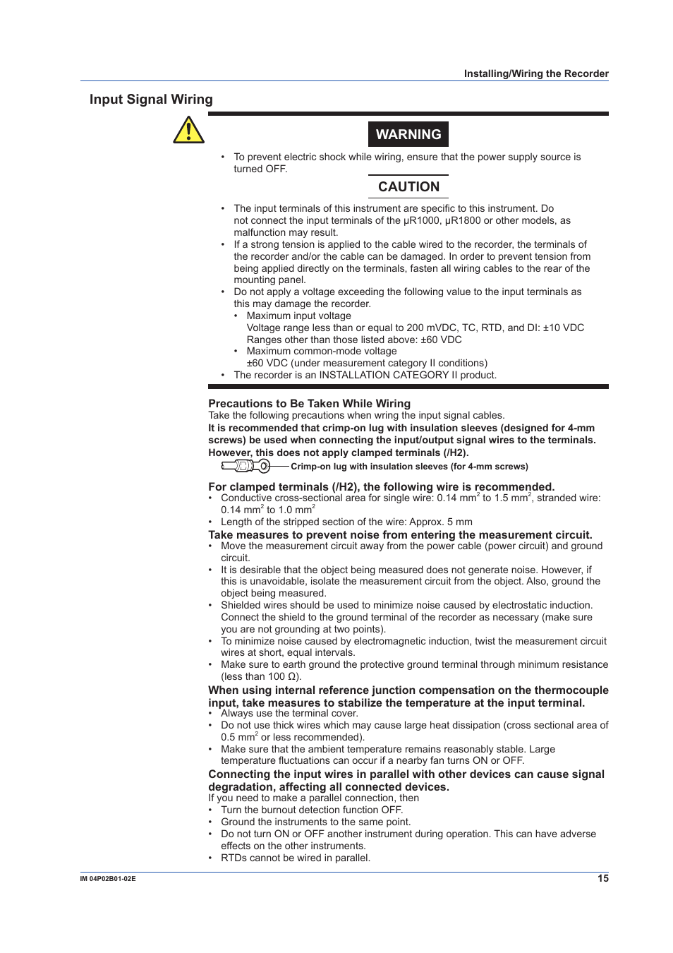 Input signal wiring, Input signal wiring warning, Caution | Yokogawa µR20000 User Manual | Page 15 / 59