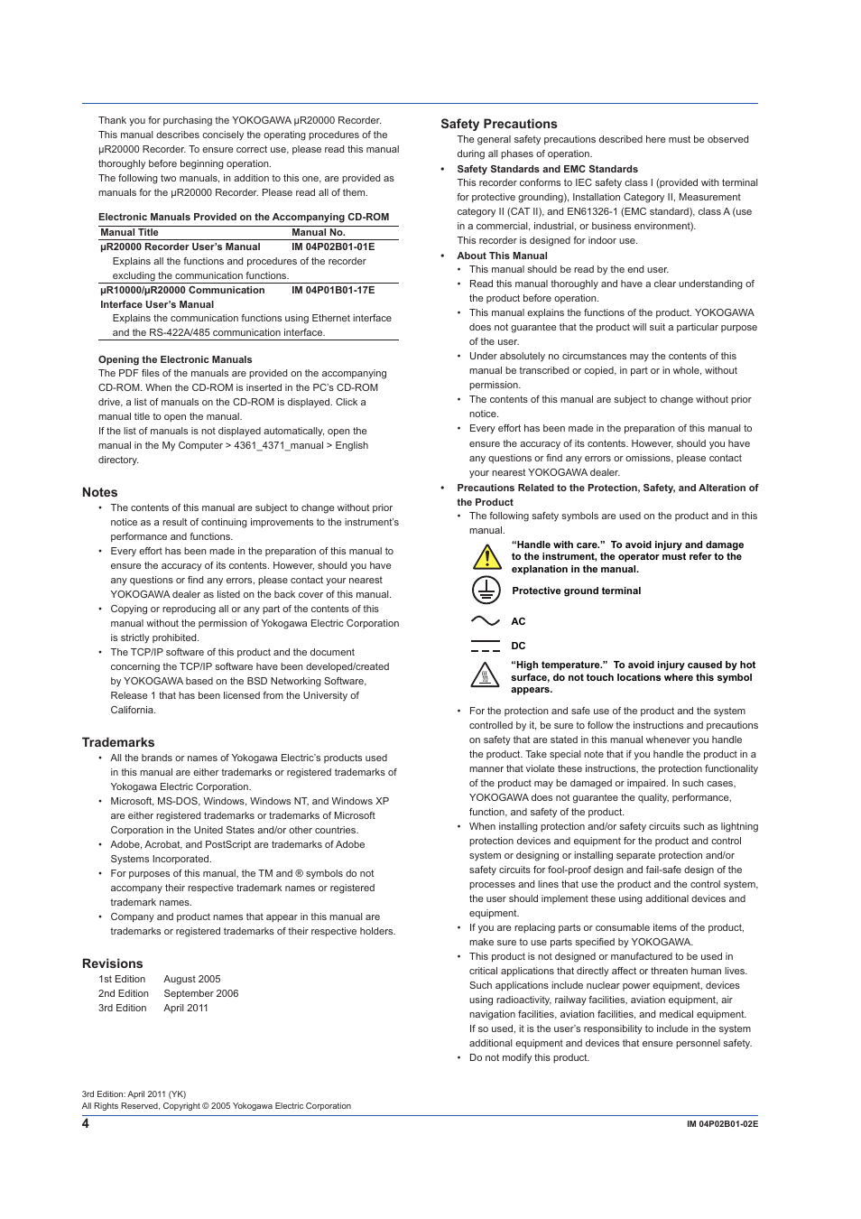 Safety precautions | Yokogawa µR20000 User Manual | Page 4 / 59