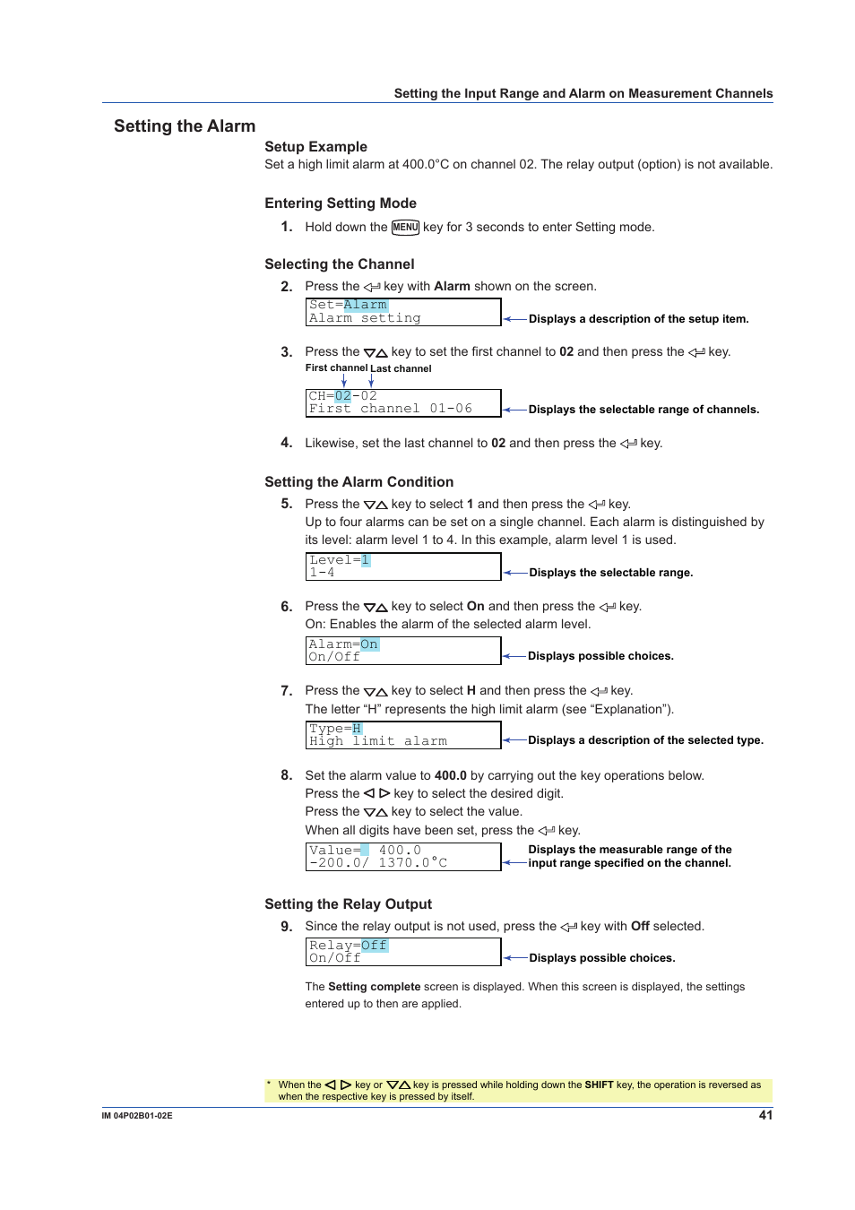 Setting the alarm | Yokogawa µR20000 User Manual | Page 41 / 59