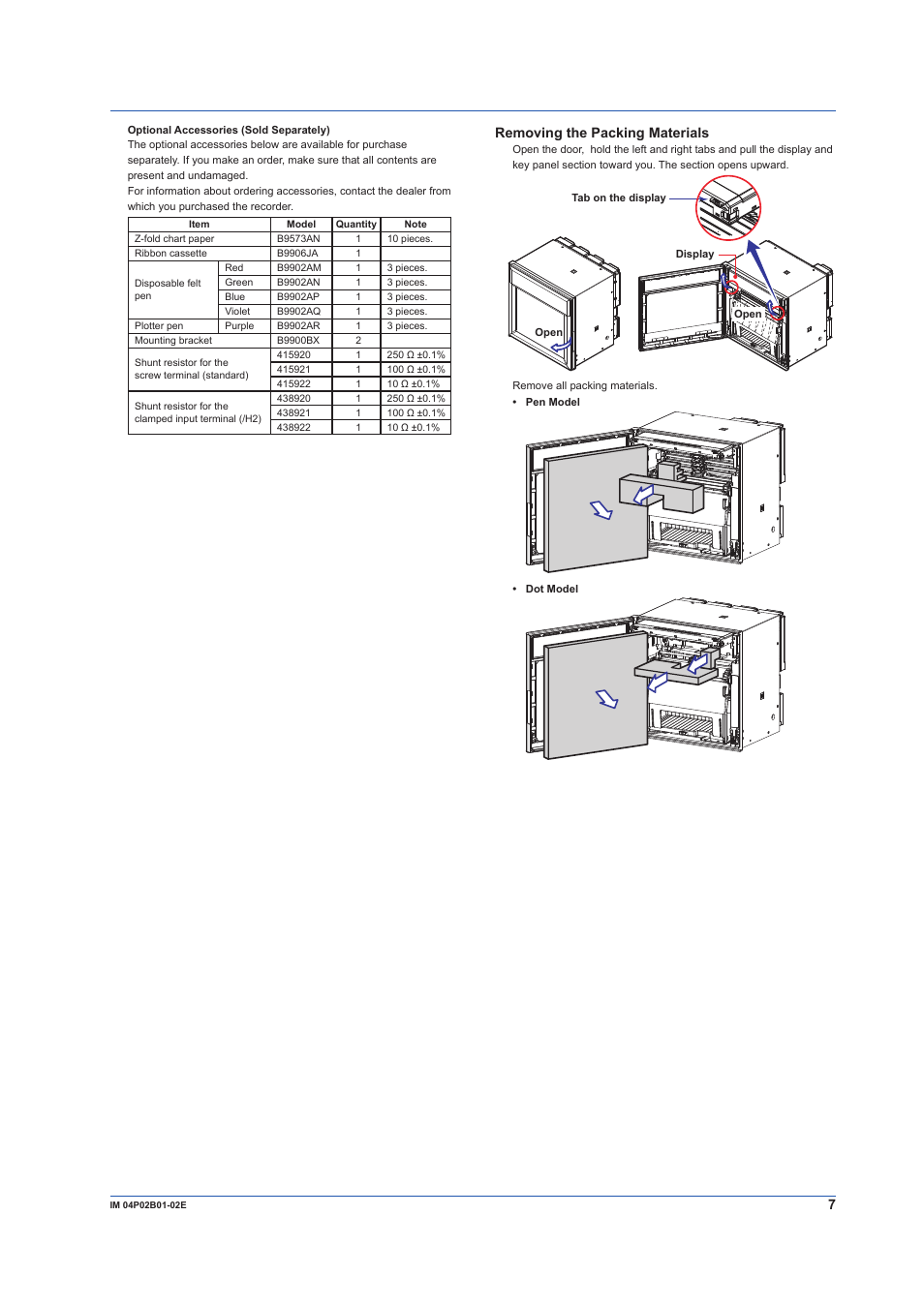 Removing the packing materials | Yokogawa µR20000 User Manual | Page 7 / 59