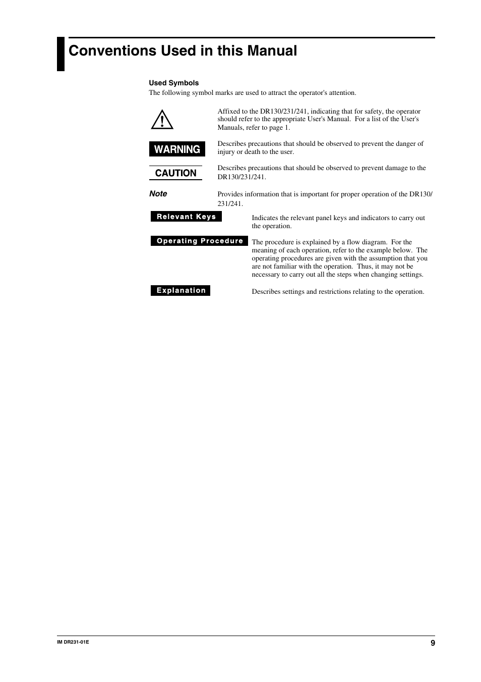 Conventions used in this manual | Yokogawa DR240 User Manual | Page 10 / 255