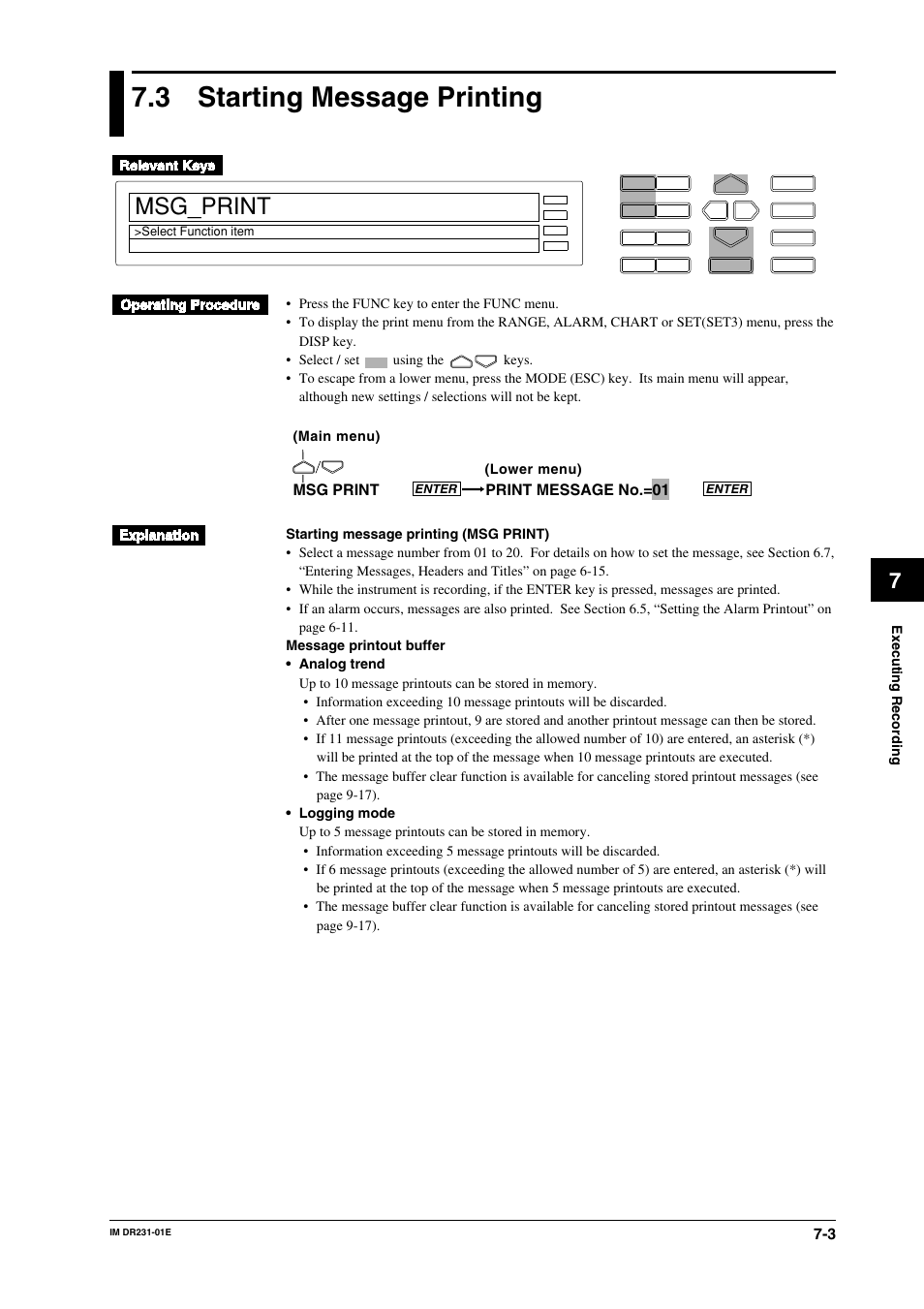 3 starting message printing, Starting message printing -3, Msg_print | Msg print print message no.=01 | Yokogawa DR240 User Manual | Page 118 / 255