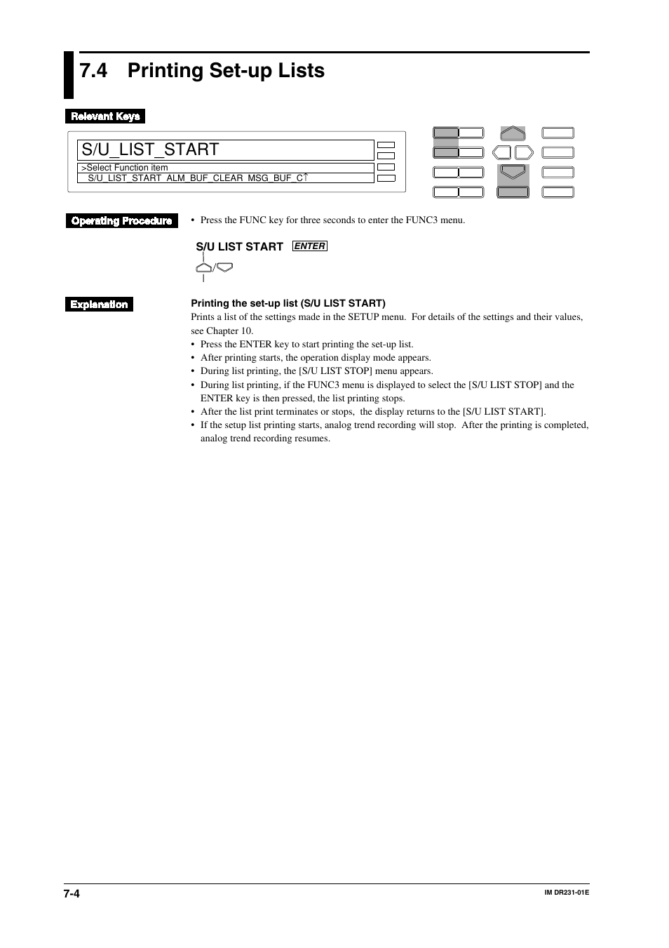4 printing set-up lists, Printing set-up lists -4, S/u_list_start | S/u list start | Yokogawa DR240 User Manual | Page 119 / 255