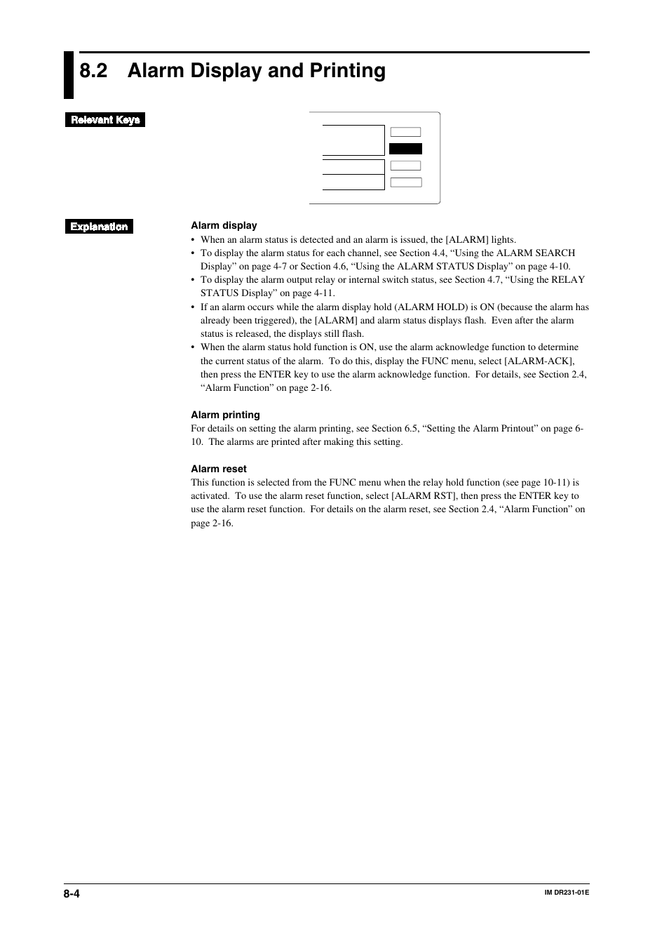 2 alarm display and printing, Alarm display and printing -4 | Yokogawa DR240 User Manual | Page 123 / 255