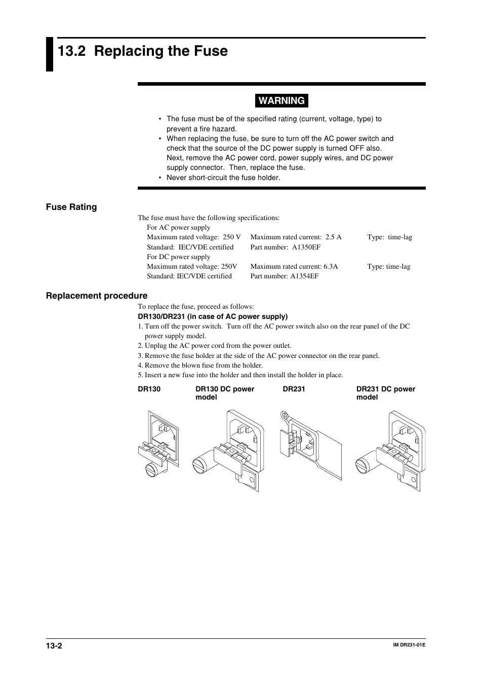 2 replacing the fuse, 2 replacing the fuse -2, Warning | Yokogawa DR240 User Manual | Page 217 / 255