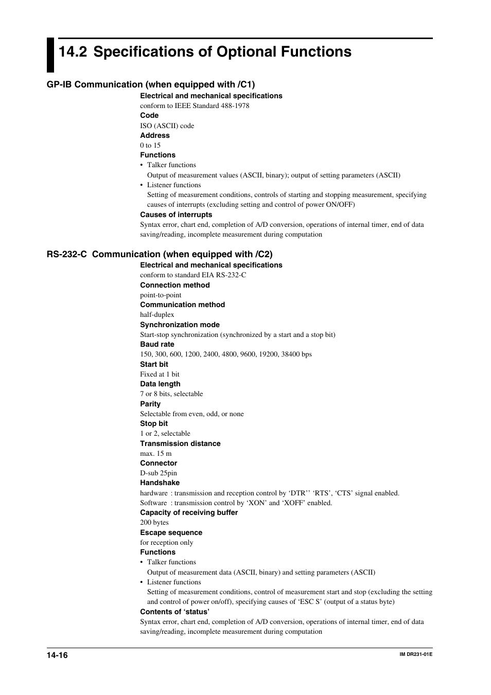 2 specifications of optional functions, Specifications of optional functions -16 | Yokogawa DR240 User Manual | Page 243 / 255