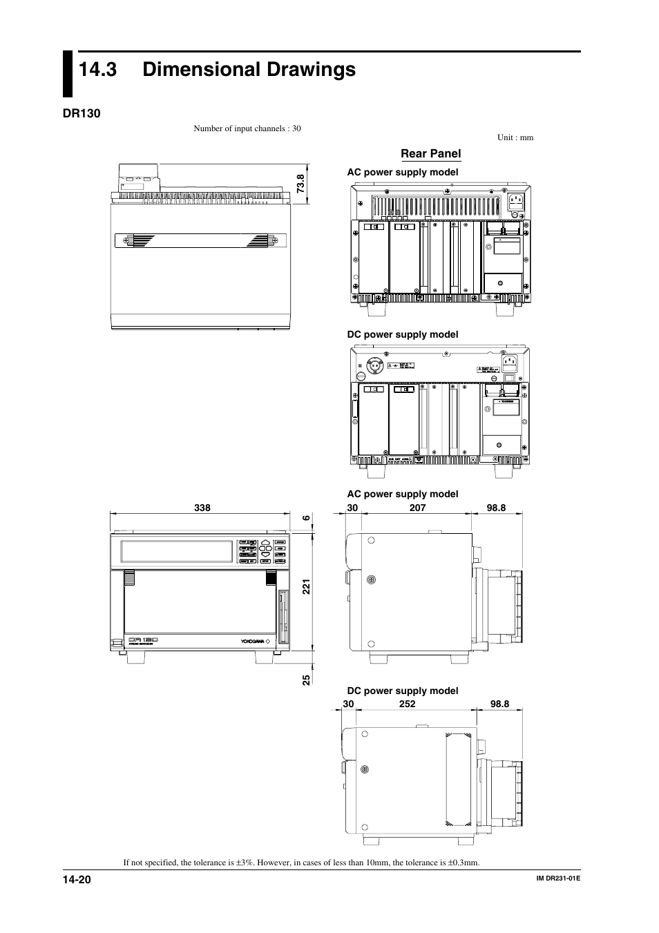 3 dimensional drawings, Dimensional drawings -20 | Yokogawa DR240 User Manual | Page 247 / 255