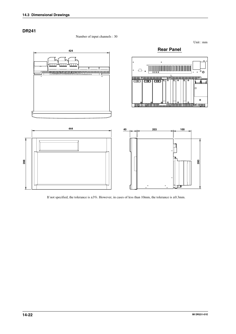 Rear panel, Dr241 | Yokogawa DR240 User Manual | Page 249 / 255