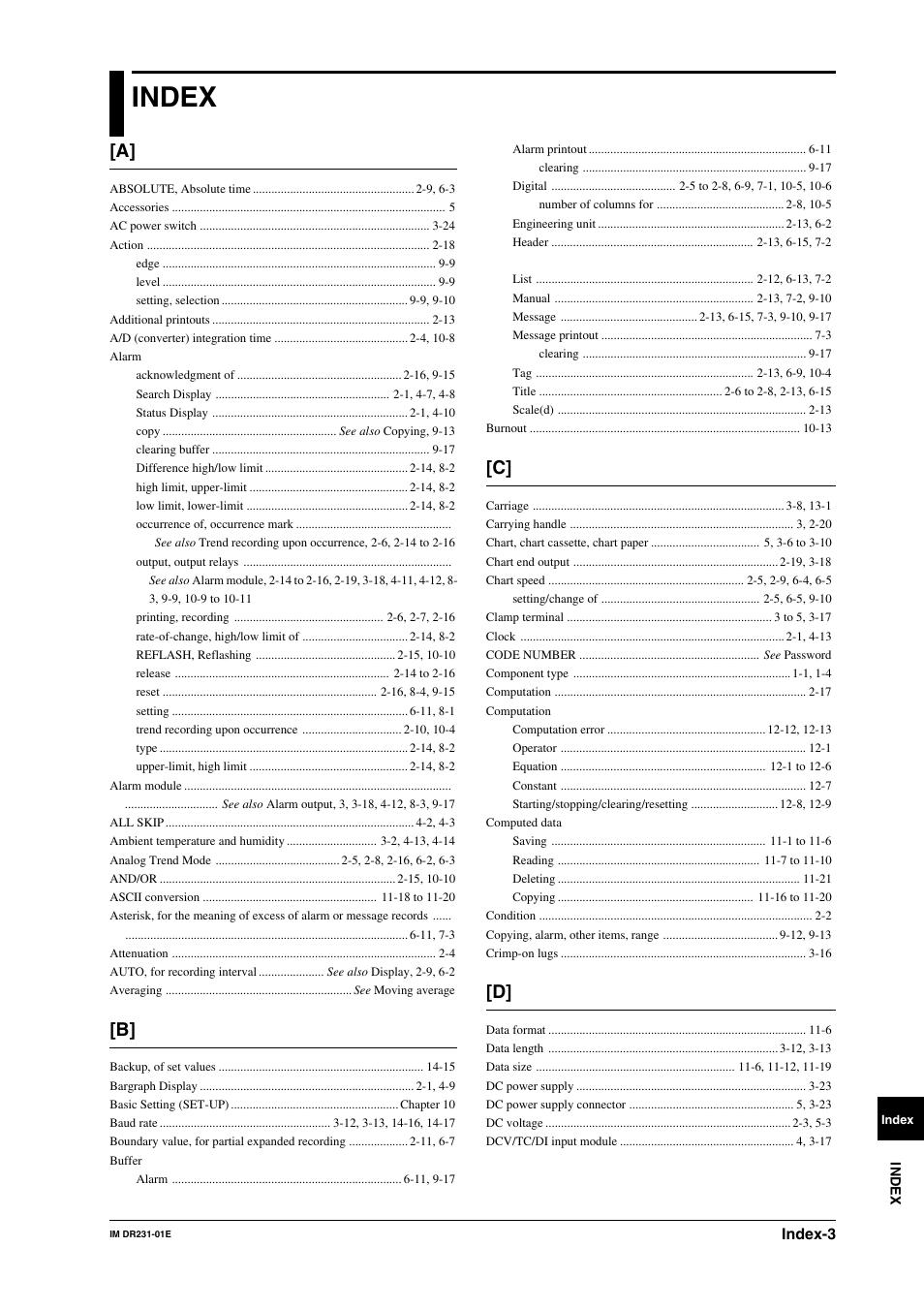 Index, Index-3 | Yokogawa DR240 User Manual | Page 252 / 255