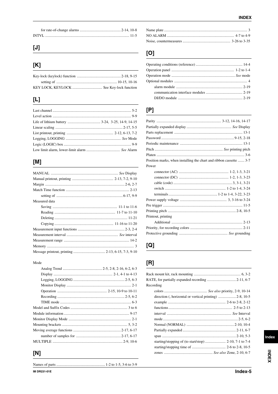 J] [k, Q] [r | Yokogawa DR240 User Manual | Page 254 / 255