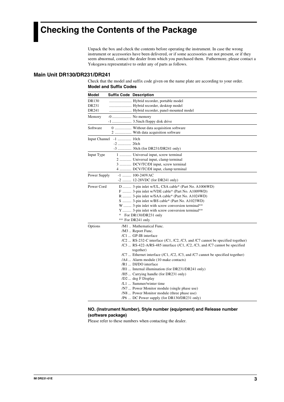 Checking the contents of the package | Yokogawa DR240 User Manual | Page 4 / 255