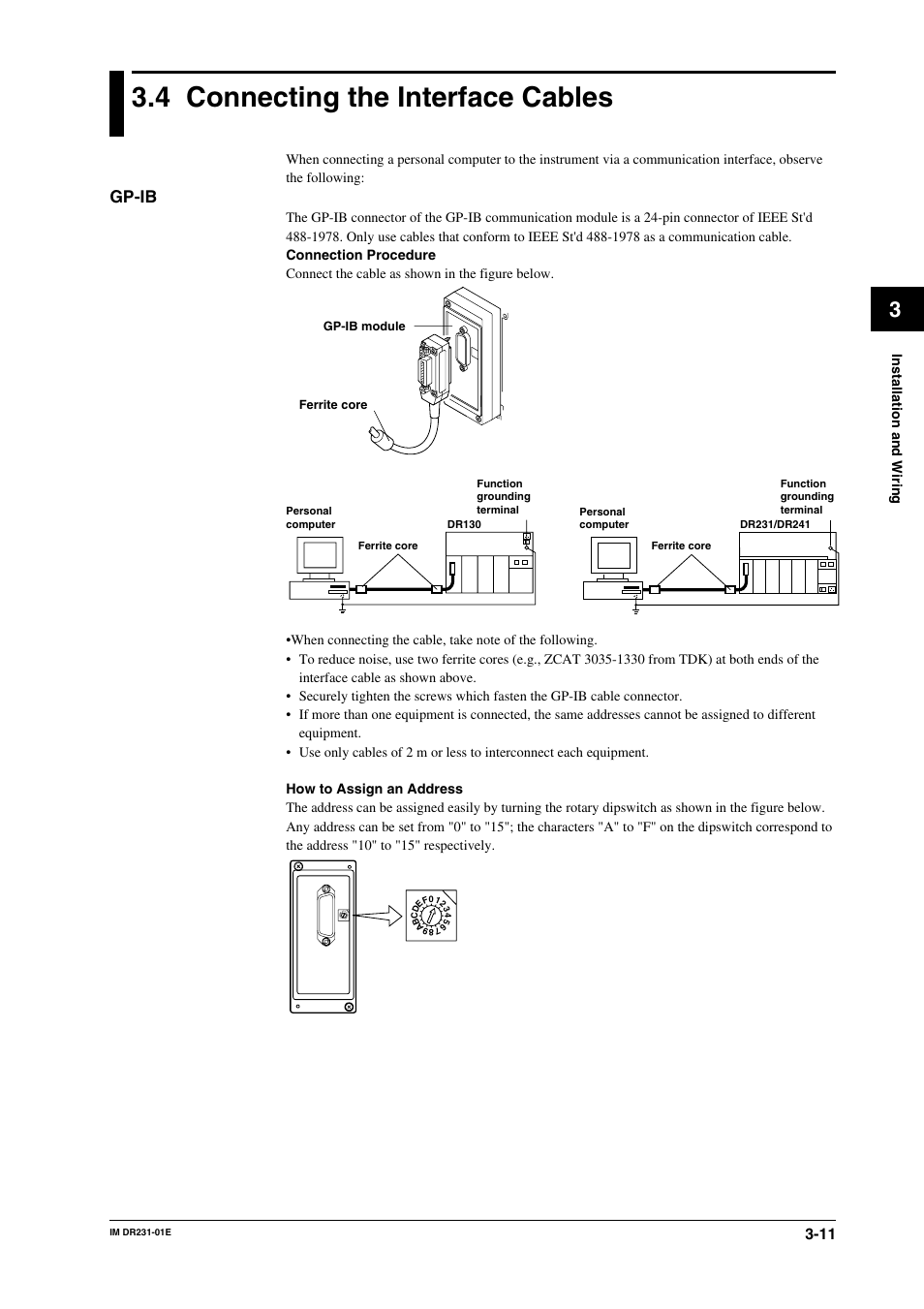 4 connecting the interface cables, Connecting the interface cables -11, Gp-ib | Installation and wiring | Yokogawa DR240 User Manual | Page 52 / 255