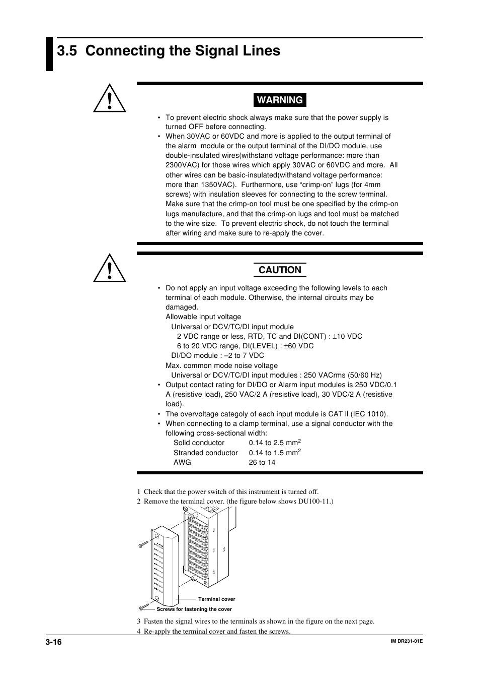 5 connecting the signal lines, Connecting the signal lines -16, Wwarning | Caution | Yokogawa DR240 User Manual | Page 57 / 255