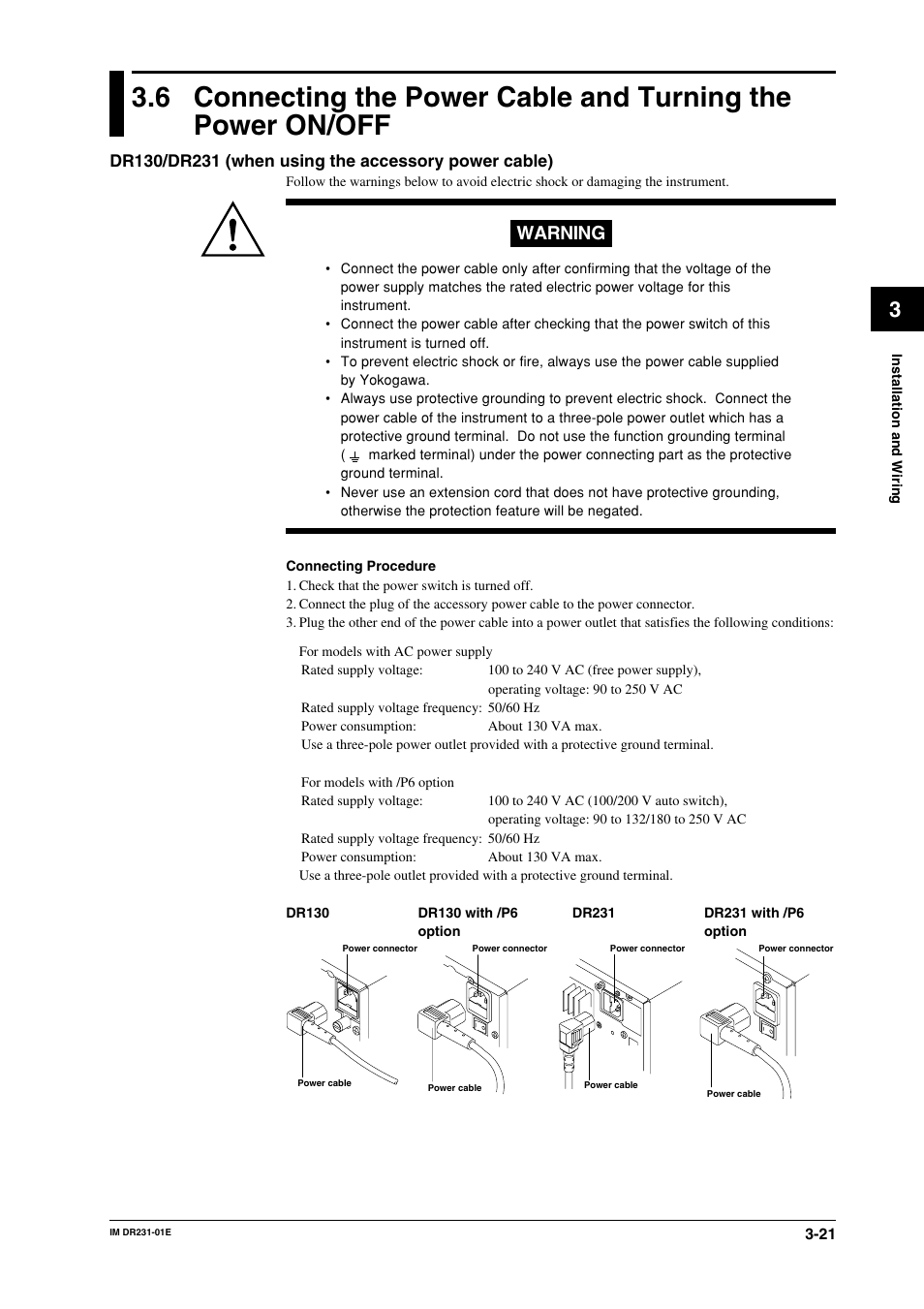 Warning | Yokogawa DR240 User Manual | Page 62 / 255