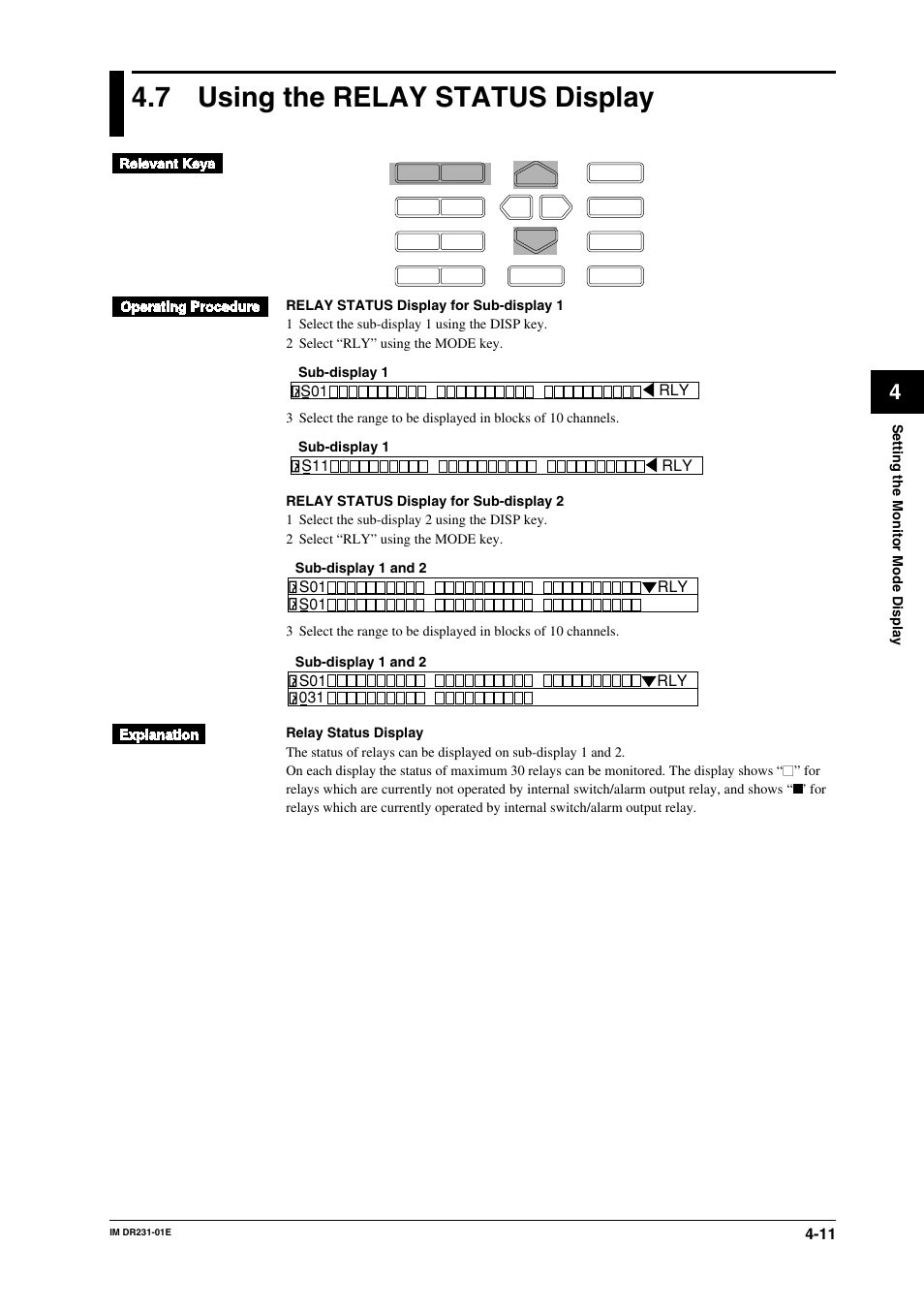7 using the relay status display, Using the relay status display -11 | Yokogawa DR240 User Manual | Page 87 / 255