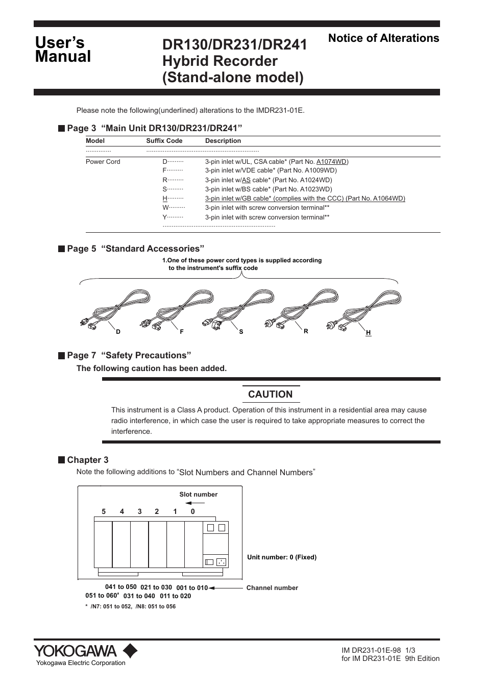 Yokogawa DR240 User Manual | 3 pages