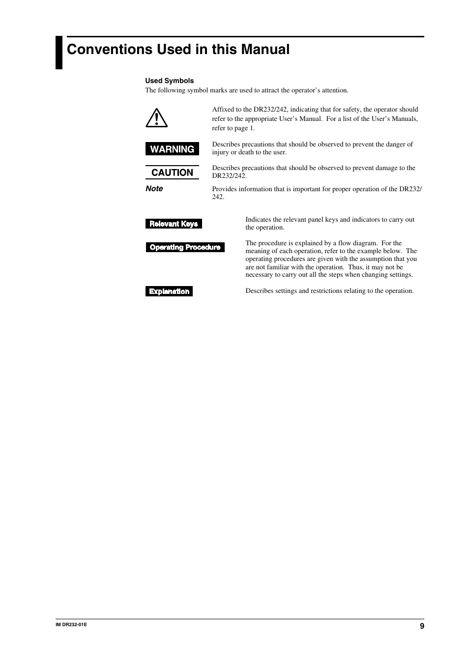 Conventions used in this manual | Yokogawa DR240 User Manual | Page 10 / 293