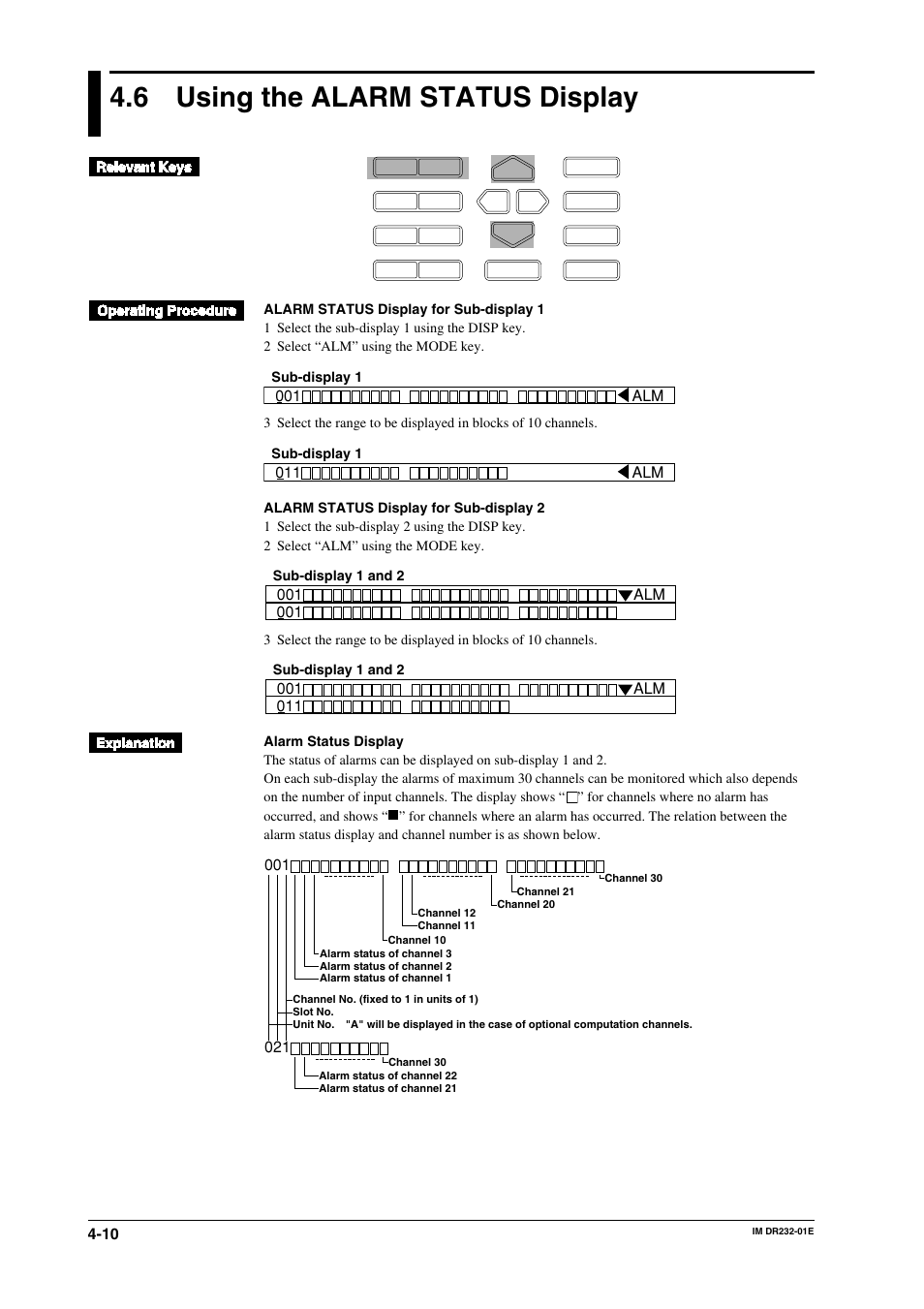 6 using the alarm status display, Using the alarm status display -10 | Yokogawa DR240 User Manual | Page 100 / 293