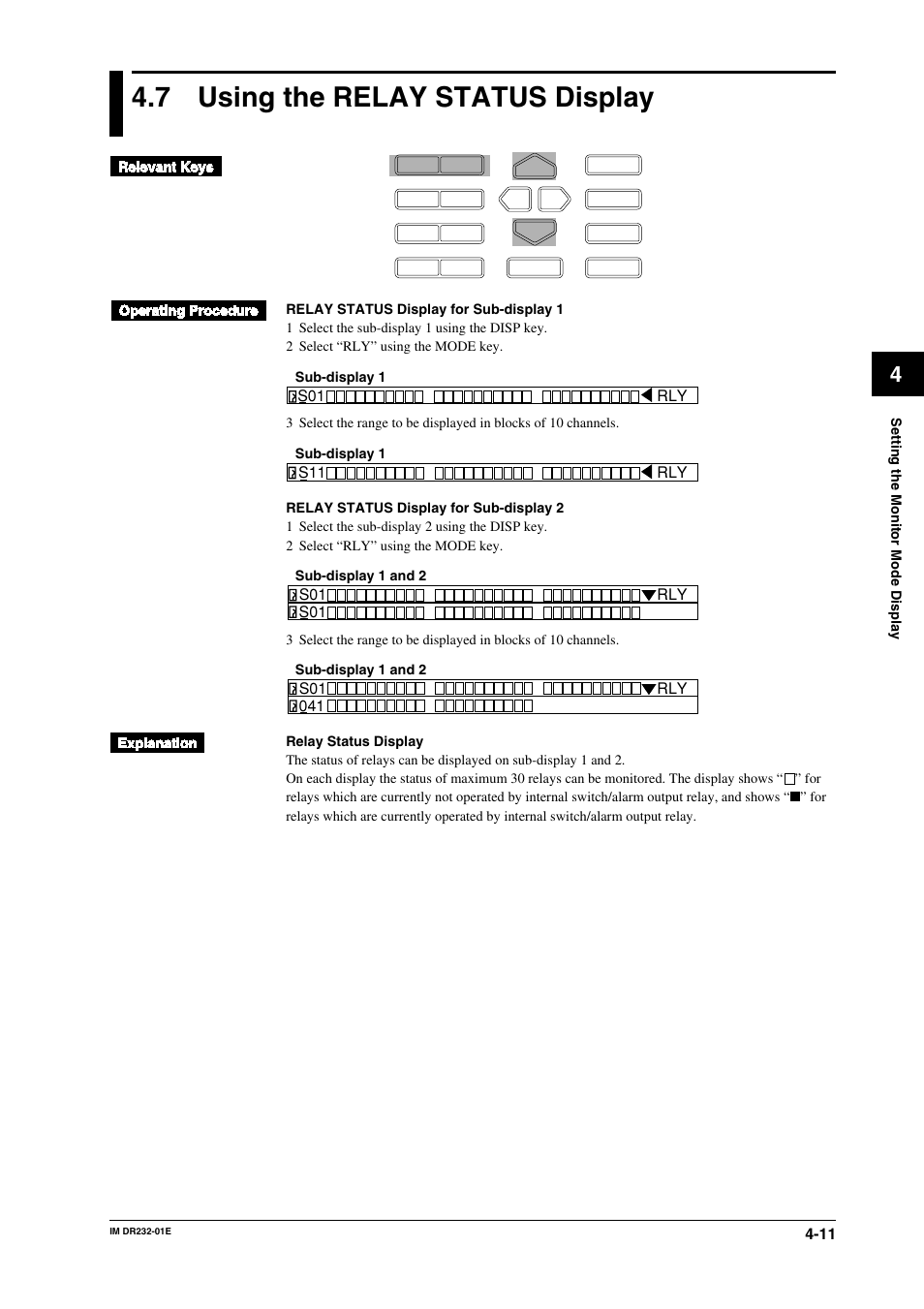 7 using the relay status display, Using the relay status display -11 | Yokogawa DR240 User Manual | Page 101 / 293