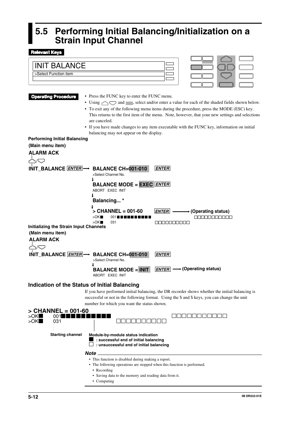 Init balance, Indication of the status of initial balancing, Alarm ack init_balance | Balance mode = exec, Balance mode = init | Yokogawa DR240 User Manual | Page 115 / 293