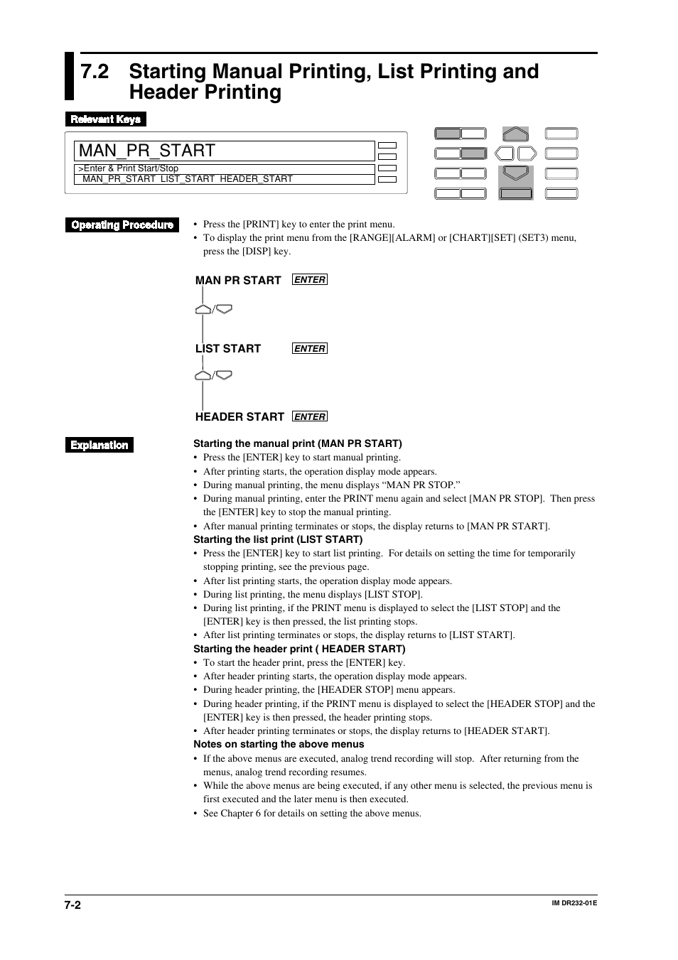 Man_pr_start, Man pr start list start header start | Yokogawa DR240 User Manual | Page 136 / 293