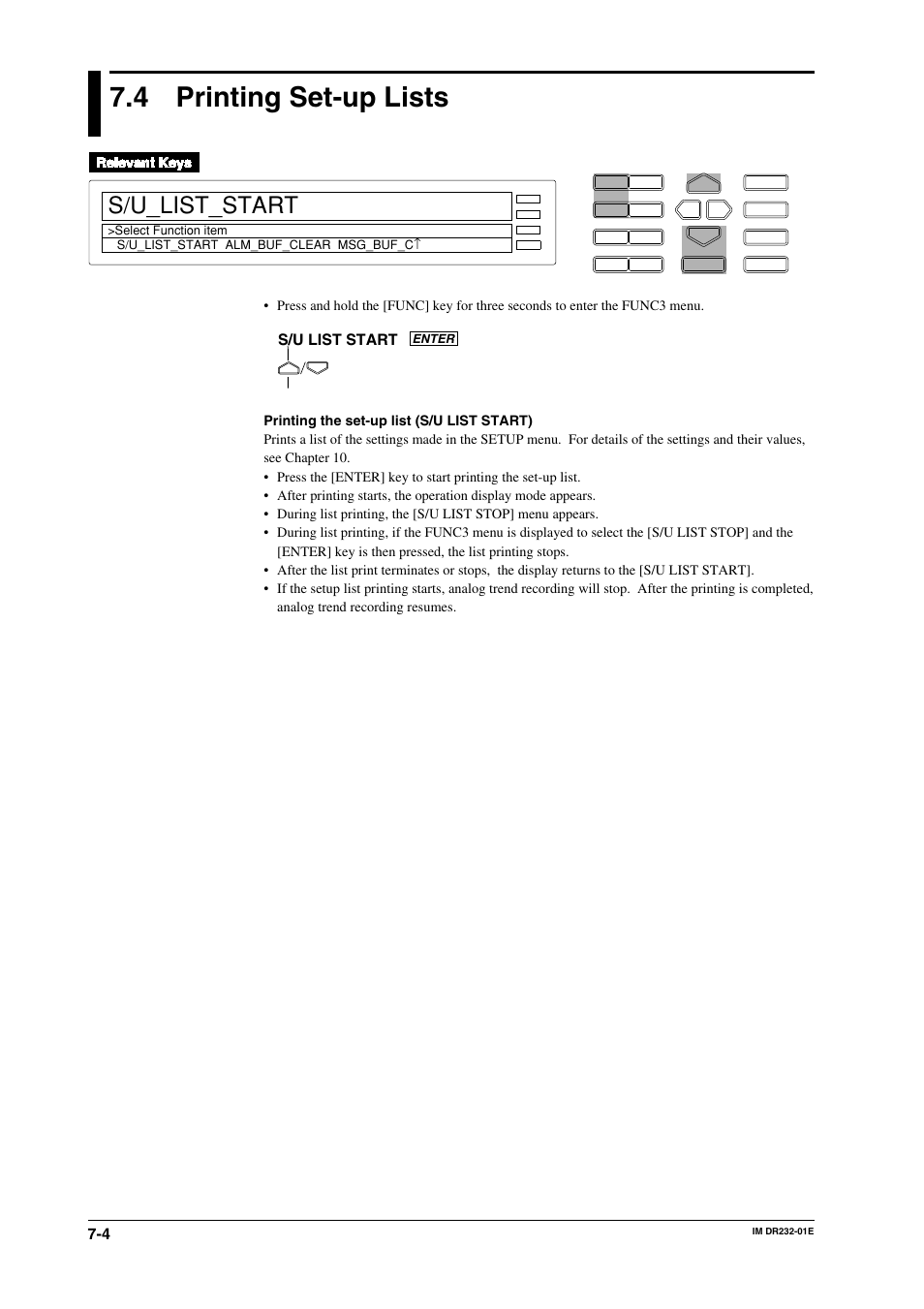 4 printing set-up lists, Printing set-up lists -4, S/u_list_start | S/u list start | Yokogawa DR240 User Manual | Page 138 / 293