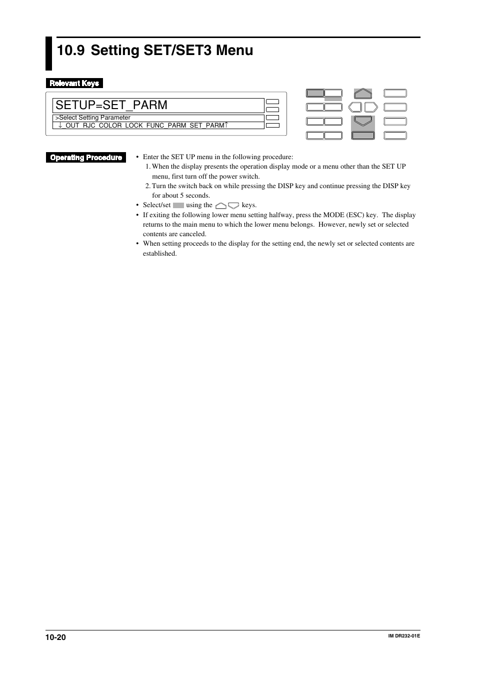 9 setting set/set3 menu, Setting set/set3 menu -20, Setup=set_parm | Yokogawa DR240 User Manual | Page 181 / 293